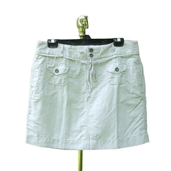 Vintage 00s Old Navy Light Khaki Linen Blend Mini Skirt - Picture 1 of 6
